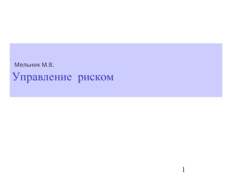 Мельник М.В.
Управление  риском