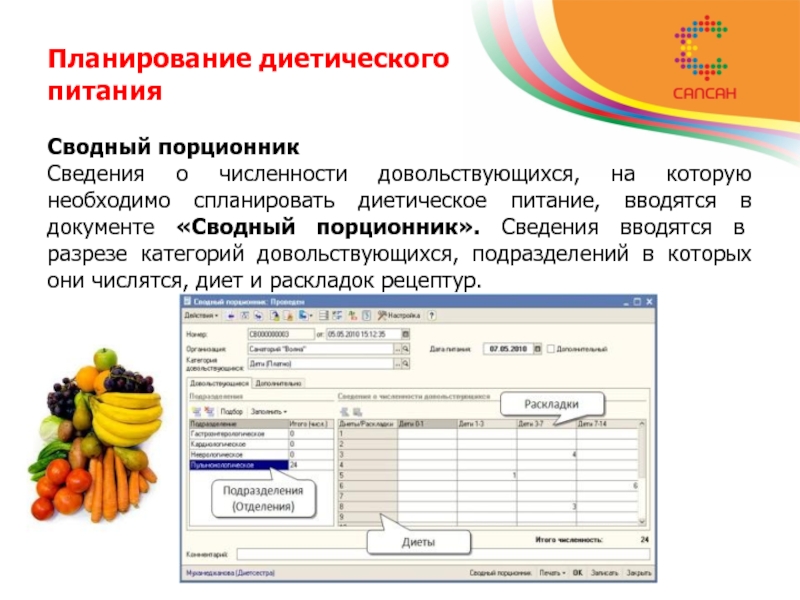 Порционник на питание больных образец заполненный