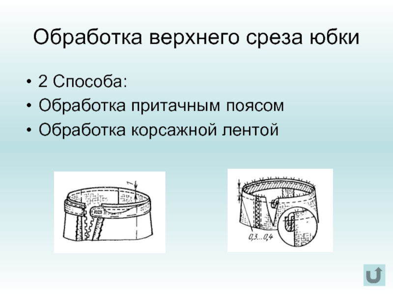 Презентация обработка верхнего среза юбки притачным поясом