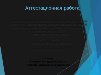 Аттестационная работа. Внеурочная деятельность. Проект Домашние животные