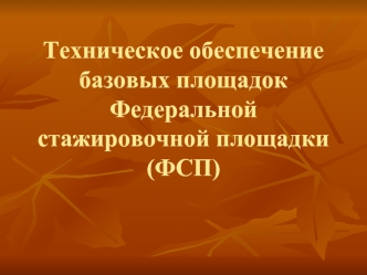 Техническое обеспечение базовых площадок Федеральной стажировочной площадки (ФСП)