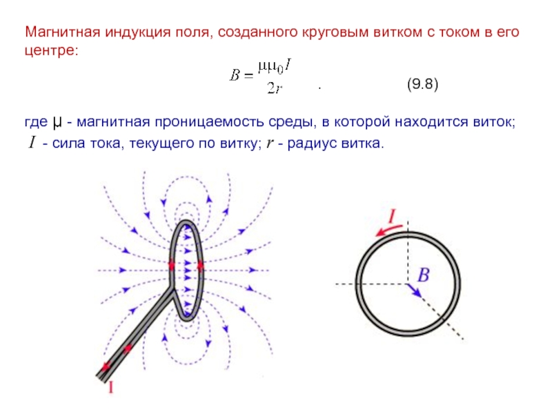 Магнитное поле внутри витка с током. Индукция магнитного поля кольца с током. Вектор магнитной индукции кругового тока направлен. Вектор индукции магнитного поля в центре витка. Магнитное поле тока магнитная индукция.
