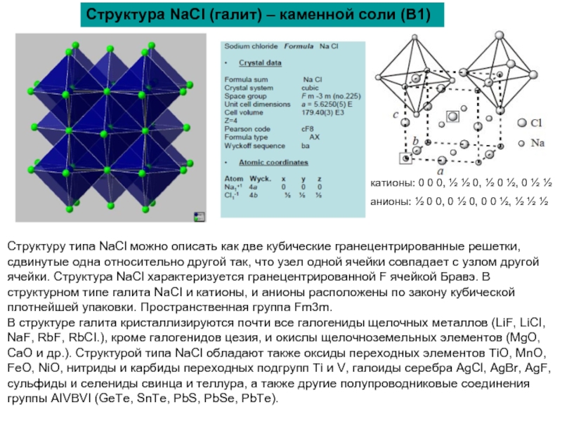 Структурный тип. Структурный Тип NACL. Кристаллическая структура галита. Структура типа NACL. Пространственная структура NACL.