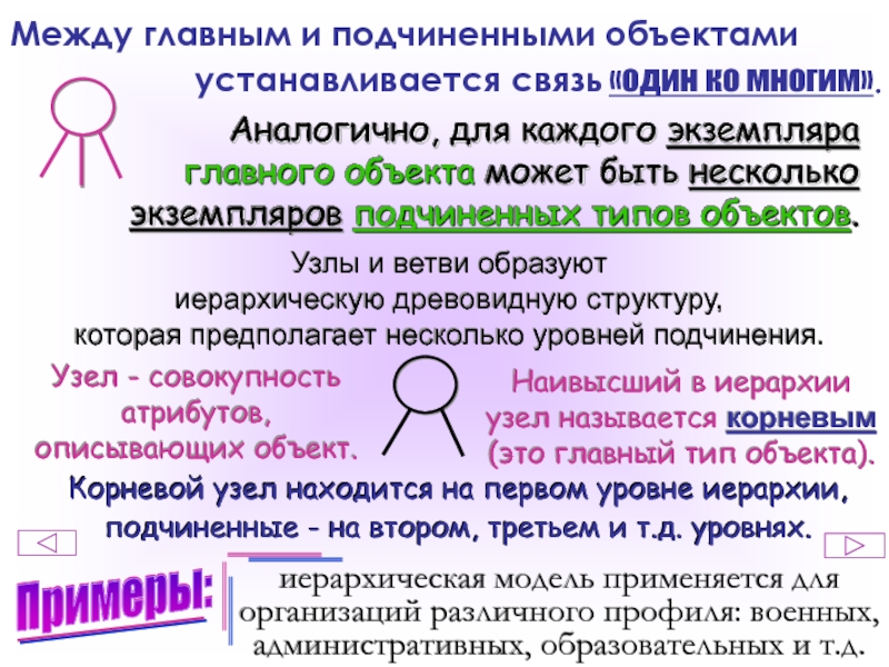 Типы подчиненной связи. Связь между экземплярами объектов. Укажите вид отношений между информационными объектами:. Взаимосвязь одного основного и двух подчиненных файлов..