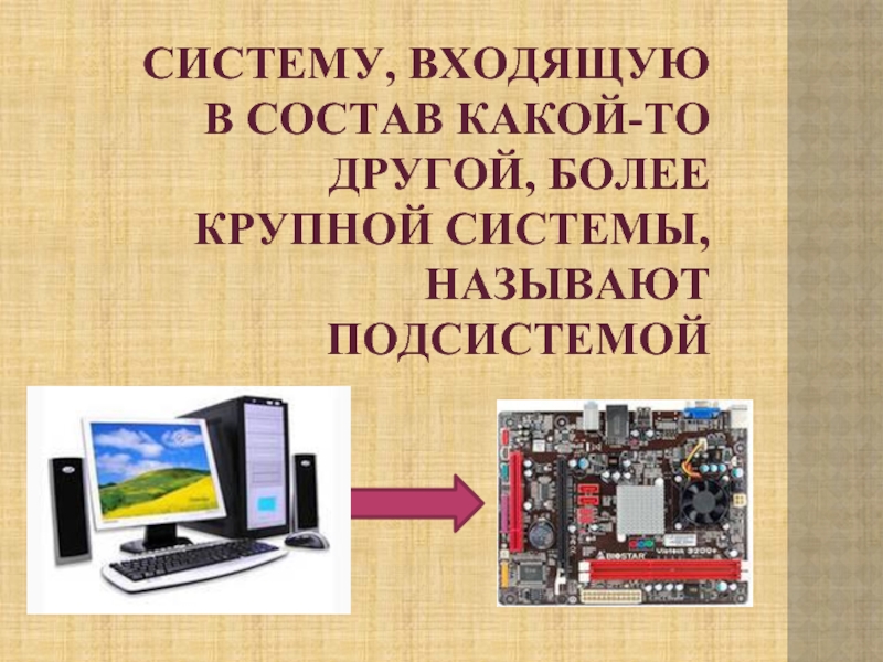 Система входящая в состав другой системы. Подсистемой называют. Это входящая в состав другой более крупной системы. В состав каких систем входит подсистема компьютер.