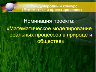 Номинация проекта:
Математическое моделирование реальных процессов в природе и обществе