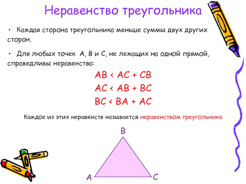 Теорема о неравенстве треугольника чертеж описание - 82 фото