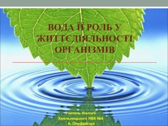 Вода, її роль у життєдіяльності організмів