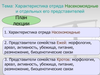 Характеристика отряда Насекомоядные и отдельных его представителей