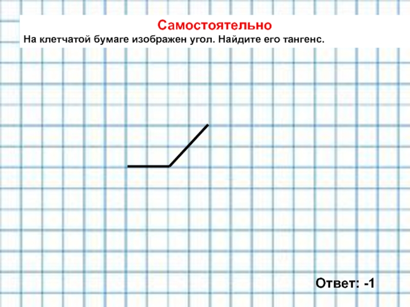 Самостоятельно На клетчатой бумаге изображен угол. Найдите его тангенс. Ответ: -1