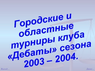 Городские и областные турниры клуба Дебаты сезона 2003 – 2004.