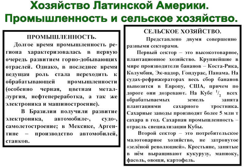 Латинская америка характеристика. Страны Латинской Америки сельское хозяйство. Специализация сельского хозяйства Латинской Америки. Латинская Америка промышленность и сельское хозяйство. Латинская Америка отрасли промышленности и сельского хозяйства.