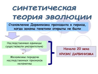 Синтетическая теория эволюции. Кризис дарвинизма