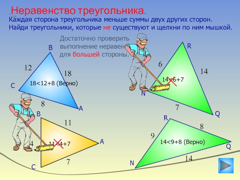 Длина каждой стороны треугольника меньше суммы. Сторона треугольника меньше двух других. Прямокутний трикутник. Неравенство треугольника. Каждая сторона треугольника.