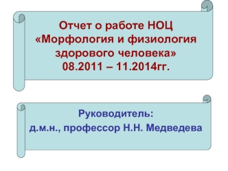 Отчет о работе НОЦМорфология и физиология 
здорового человека
08.2011 – 11.2014гг.