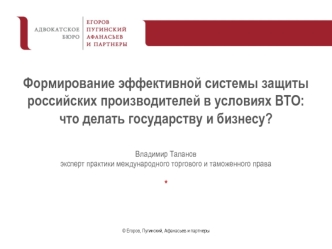 Формирование эффективной системы защиты российских производителей в условиях ВТО:что делать государству и бизнесу?