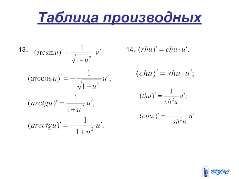 Производная 13. Таблица производных и дифференциалов. Таблица производных арксинус. Таблица производных гиперболических функций. Таблица производных 4.