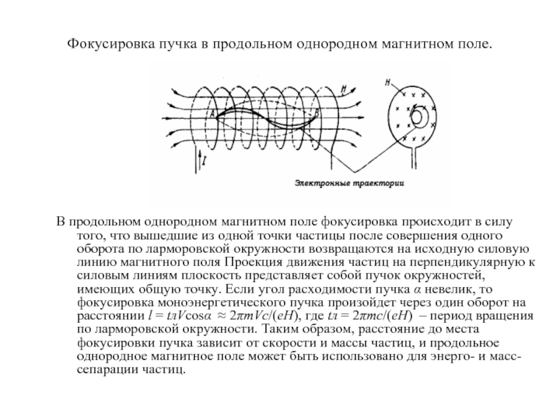 Скорость частицы в однородном магнитном поле. Магнитная фокусировка Пучков. Продольное магнитное поле. Фокусировка электронного пучка магнитным полем. Фокусировка частиц в магнитном поле.