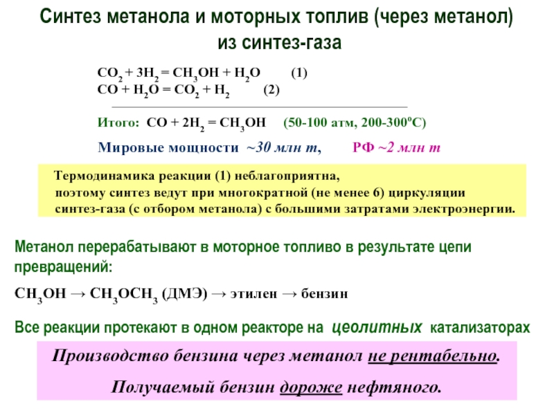 Доклад по теме Катализаторы синтеза метанола