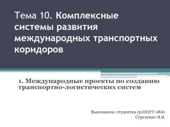 Тема 10. Комплексные системы развития международных транспортных коридоров