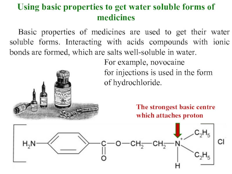 Using basic properties to get water soluble forms of medicines Basic properties