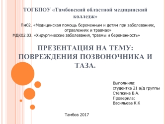 Повреждения позвоночника и таза