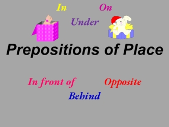 Prepositions of place: in, on, under, in front of, opposite, behind