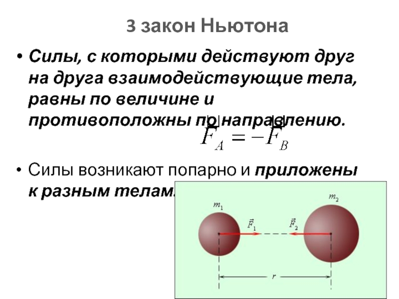3 закон НьютонаСилы, с которыми действуют друг на друга взаимодействующие тела,
