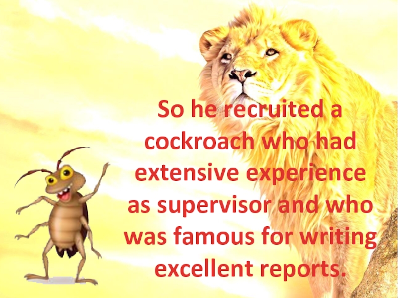 So he recruited a cockroach who had extensive experience as