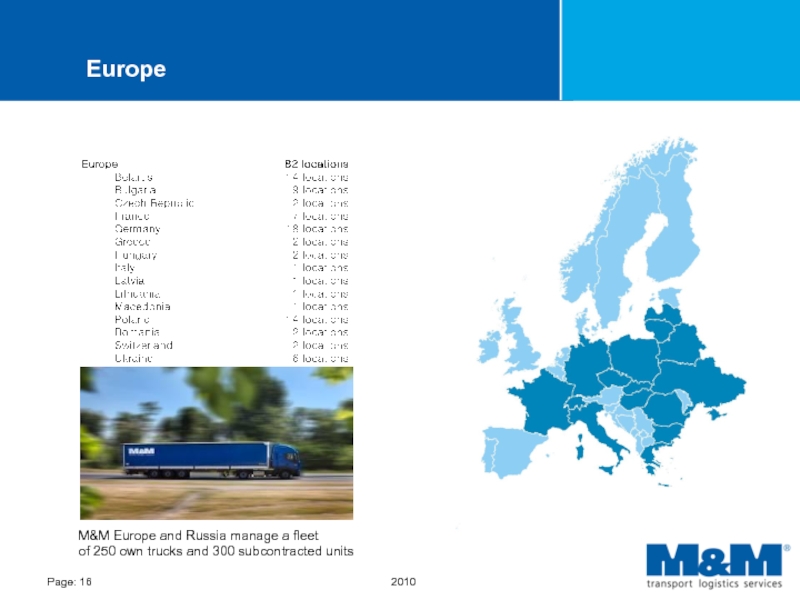 Europe M&M Europe and Russia manage a fleet  of 250 own
