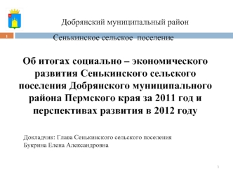 Об итогах социально – экономического развития Сенькинского сельского поселения Добрянского муниципального района Пермского края за 2011 год и перспективах развития в 2012 году