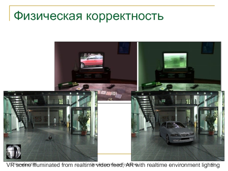 Физическая корректностьVR scene illuminated from realtime video feed, AR with realtime