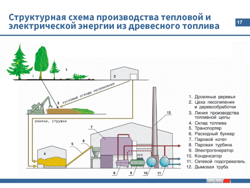 Структурная схема производства тепловой и электрической энергии из древесного топлива