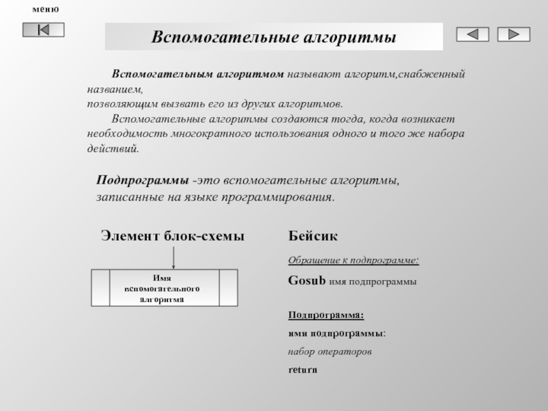 Вспомогательные алгоритмы и подпрограммы 10 класс семакин презентация