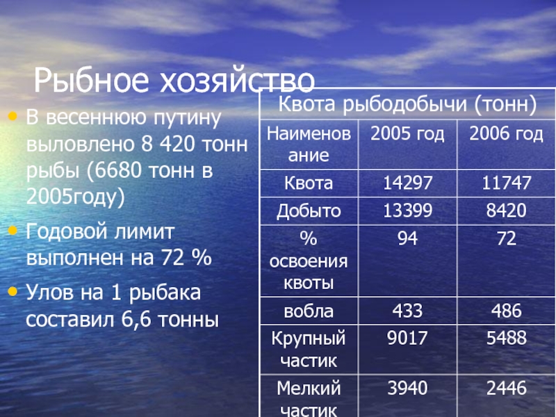 Рыбное хозяйствоВ весеннюю путину выловлено 8 420 тонн рыбы (6680 тонн