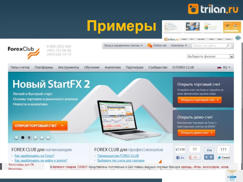 Примеры  Trilan.ru - длинный хвост  YauzaMotors.ru – купонный маркетинг TopBay.ru