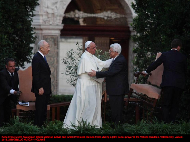 Pope Francis with Palestinian leader Mahmud Abbas and Israeli President Shimon