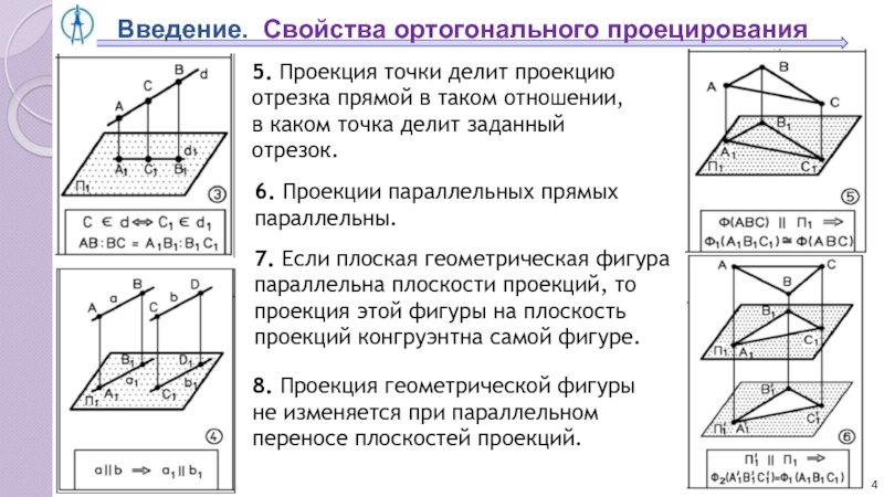 Основные свойства параллельных проекций. Свойства ортогонального проецирования. Ортогональная проекция отрезка. Свойства ортогональной проекции. Ортогональная проекция отрезка на плоскость.