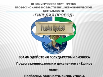 ВЗАИМОДЕЙСТВИЯ ГОСУДАРСТВА И БИЗНЕСА
Представление данных и документов в Единое окно.
 Проблемы, сложности, риски, угрозы.