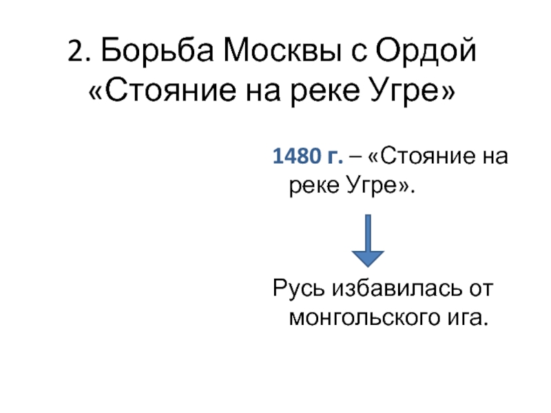 2. Борьба Москвы с Ордой «Стояние на реке Угре»1480 г. –