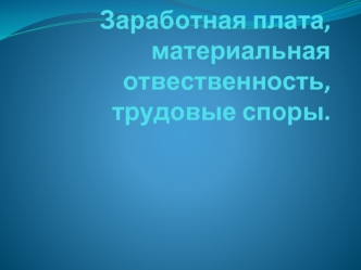 Заработная плата,материальная отвественность, трудовые споры.