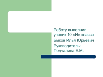 Работу выполнил ученик 10 И класса
Быков Илья Юрьевич
Руководитель: Подчалина Е.М.