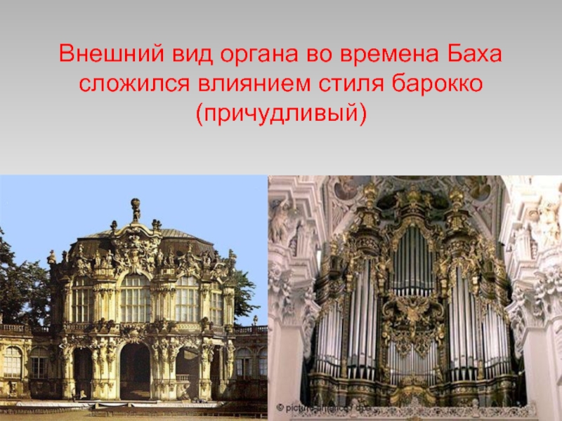 Внешний вид органа во времена Баха сложился влиянием стиля барокко (причудливый)