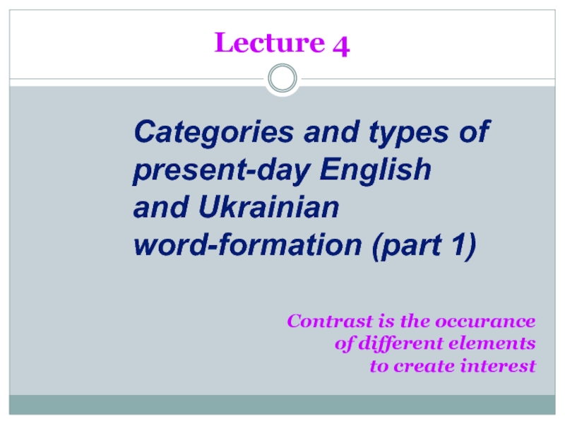 Lecture 4Categories and types of present-day English and Ukrainianword-formation (part 1)Contrast