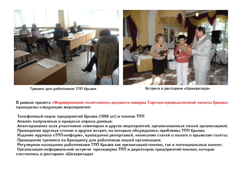 В рамках проекта «Формирование позитивного делового имиджа Торгово-промышленной палаты Крыма» проведены