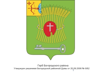 Герб Богородского района
Утвержден решением Богородской районной Думы от 20.09.2006 № 8/62