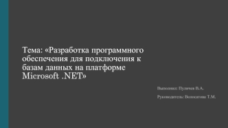 Разработка программного обеспечения для подключения к базам данных на платформе Microsoft .NET