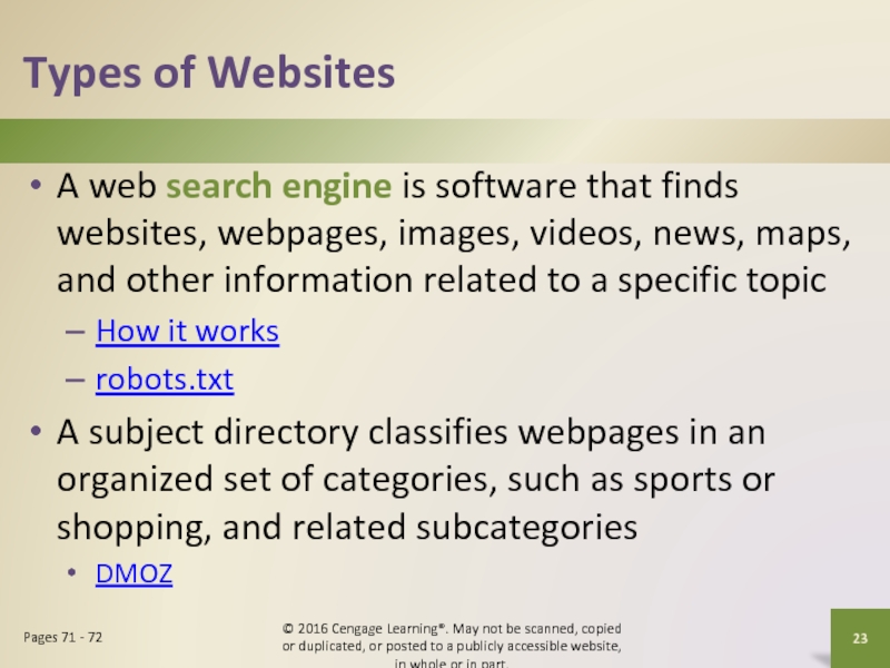 Types of WebsitesA web search engine is software that finds websites,