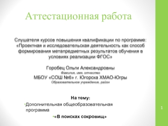 Аттестационная работа. Дополнительная общеобразовательная программа В поисках сокровищ