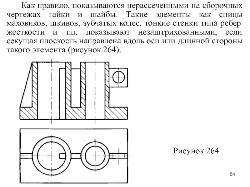 Элементы детали на чертеже. Нерассеченные детали на чертеже. Разрезы на сборочных чертежах. Разрезы и сечения на сборочных чертежах. Тонкие стенки типа ребер жесткости.